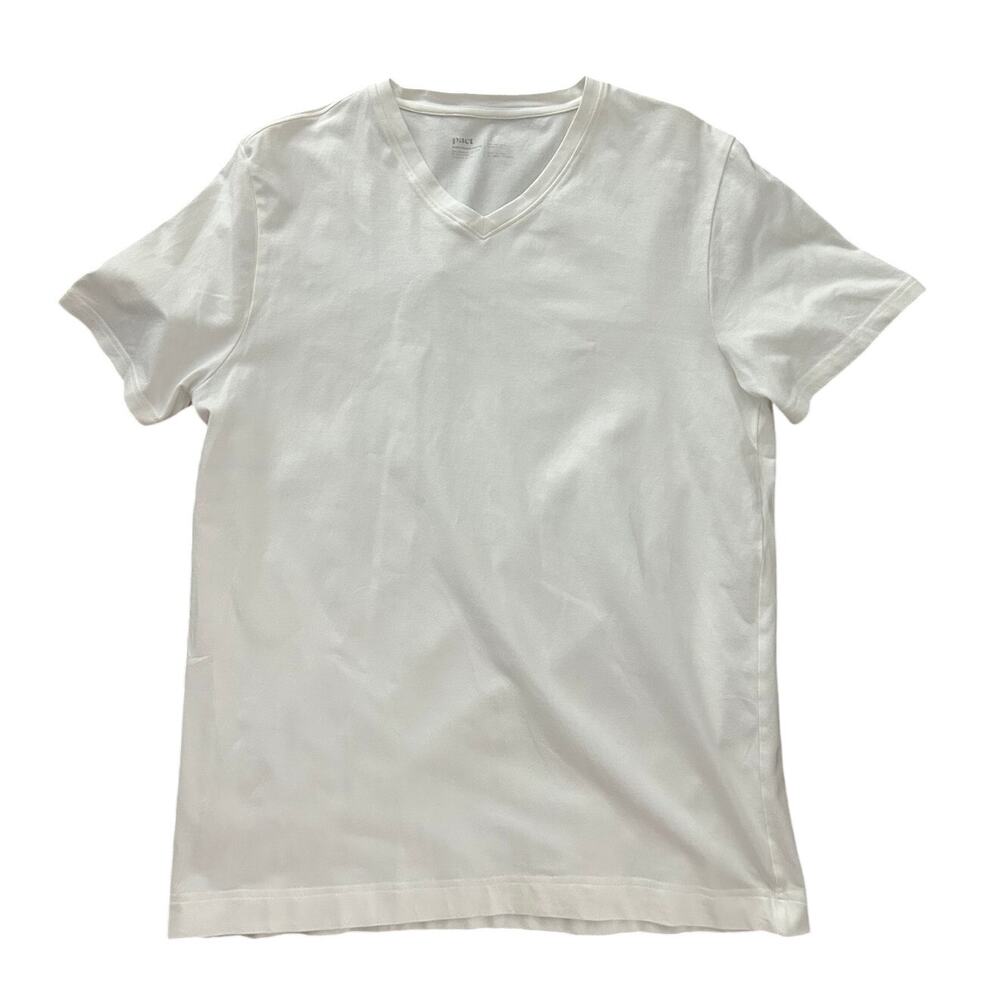 PACT Organic Luxe Essential Slim Fit V-Neck Tee White Men’s Large Capsule EUC